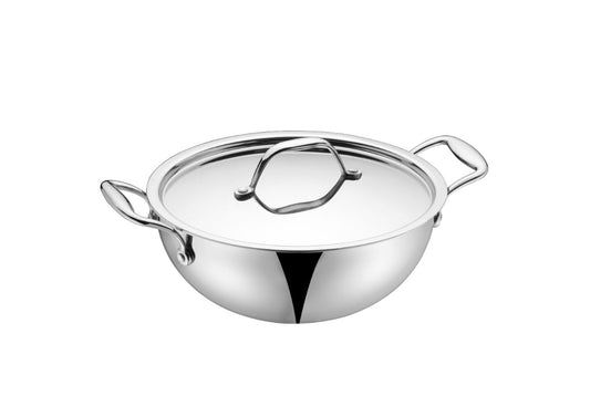 Steel&save Triply Deep Kadai With Lid