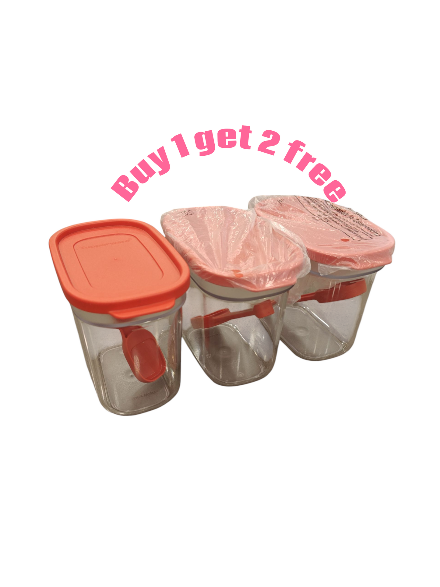 Tupperware clear containers 500ml with spoon - 1+2