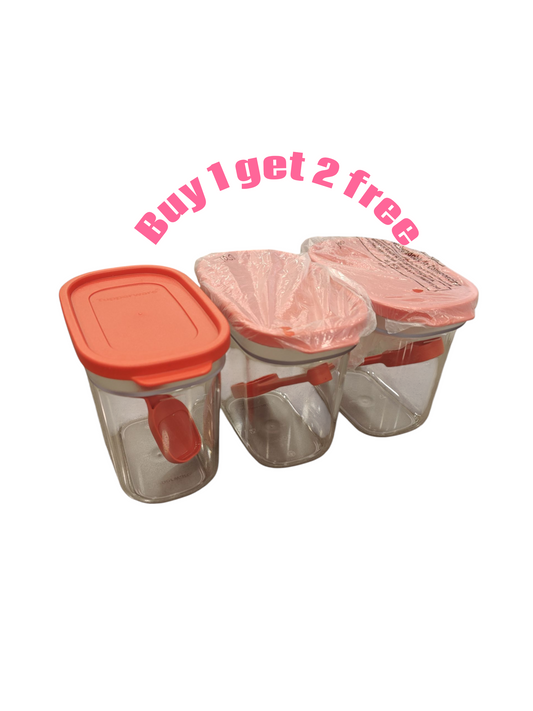 Tupperware clear containers 500ml with spoon - 1+2