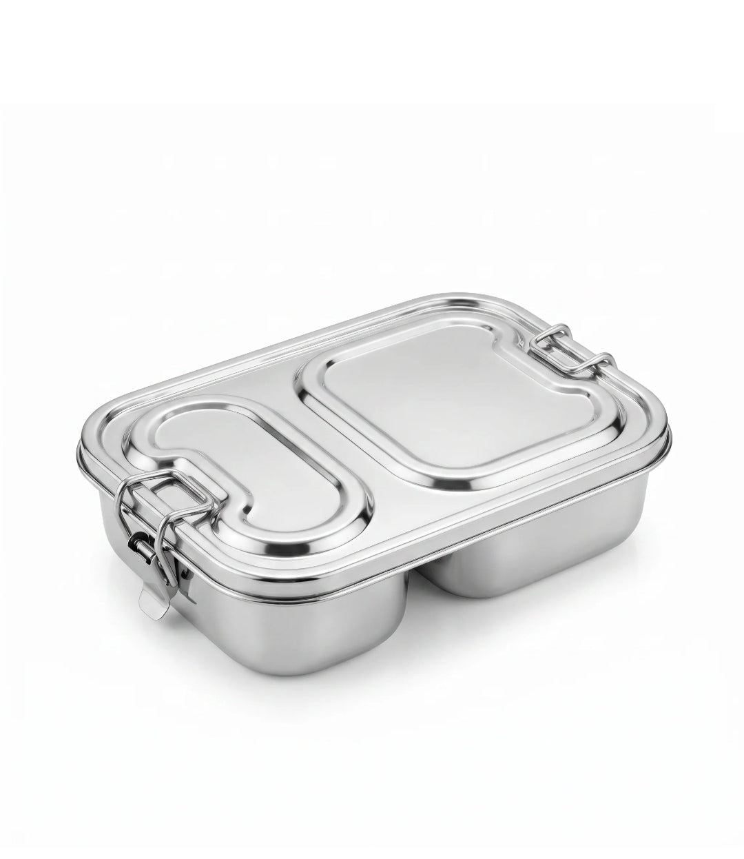 Vachan 100% stainless steel partition lunch box - 2 compartments with clip lock