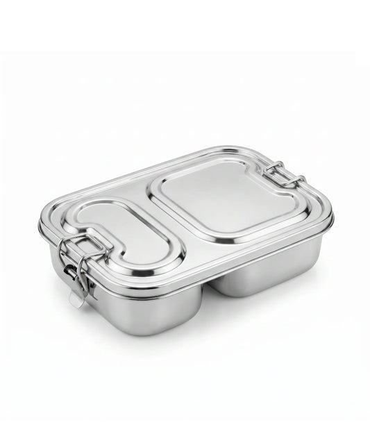 Vachan 100% stainless steel partition lunch box - 2 compartments with clip lock