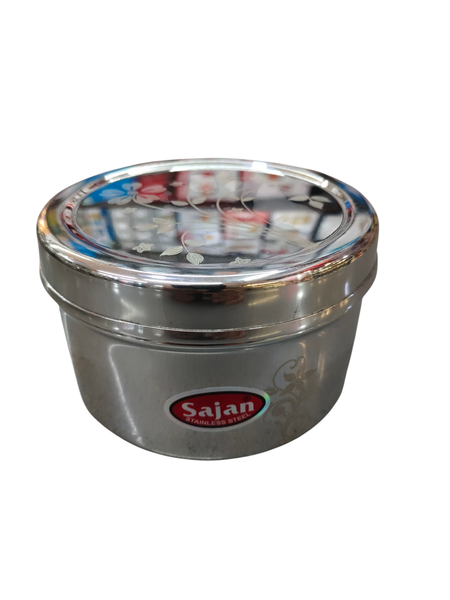 Salem stainless steel sajan laserelevated puri box - 450ml